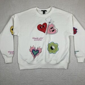 NEW Forever 21 Womens Sweatshirt Small Kindness Love Peace Cartoons NWT